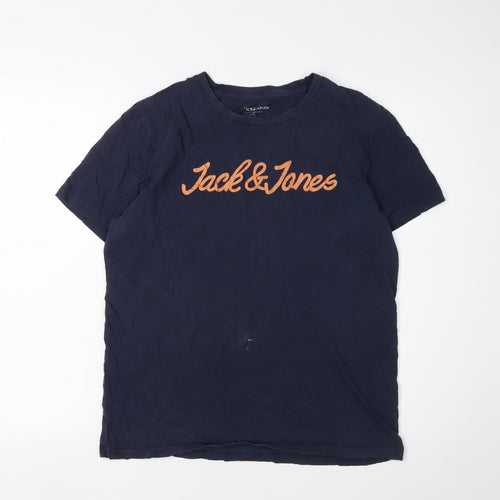 Jack & Jones Men's Blue Crew Neck Logo T-Shirt L