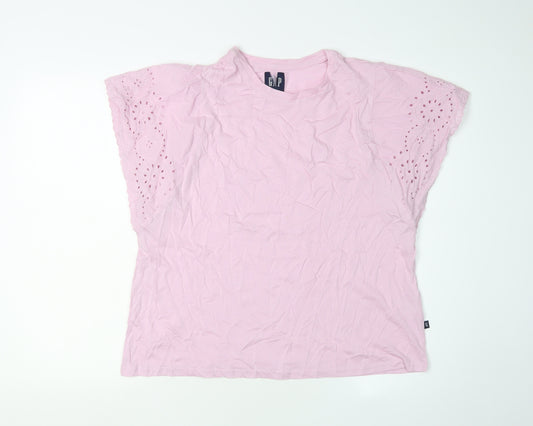 GAP Pink Women's L T-Shirt with Crochet Sleeves