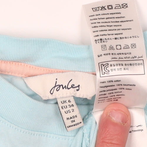 Joules Women's Blue Crew Neck T-Shirt, Size 6, Casual Style