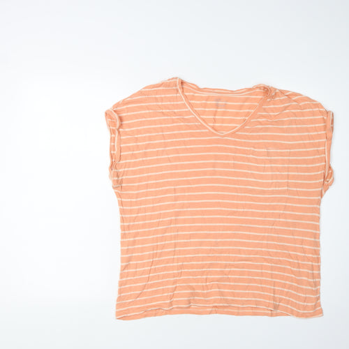 M&Co Women's Orange Striped Relaxed T-Shirt, Size M