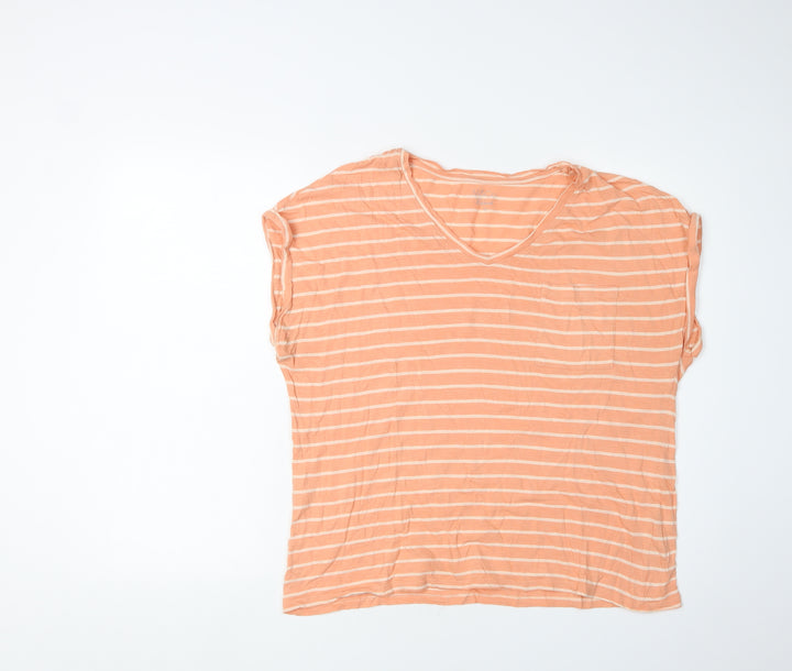 M&Co Women's Orange Striped Relaxed T-Shirt, Size M