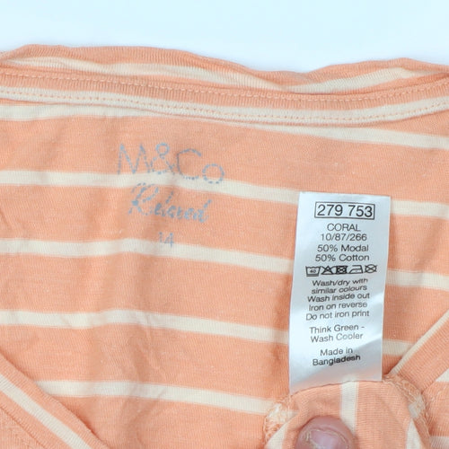 M&Co Women's Orange Striped Relaxed T-Shirt, Size M