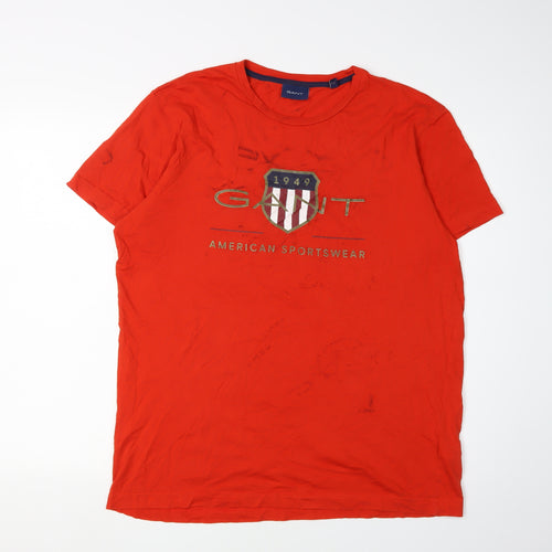 GANT Men's Red T-Shirt, Large, Cotton, Short Sleeve