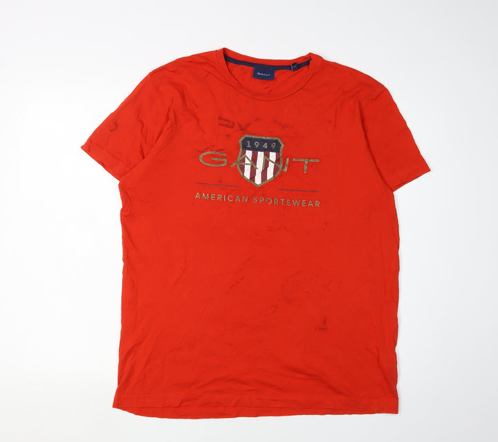 GANT Men's Red T-Shirt, Large, Cotton, Short Sleeve