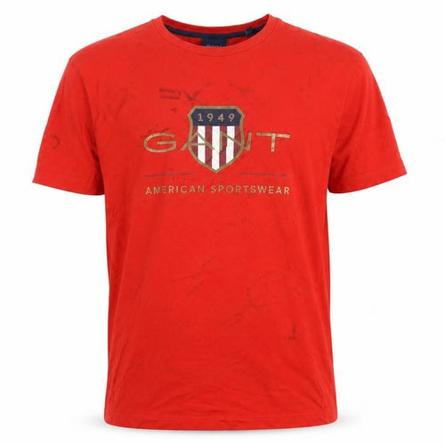 GANT Men's Red T-Shirt, Large, Cotton, Short Sleeve