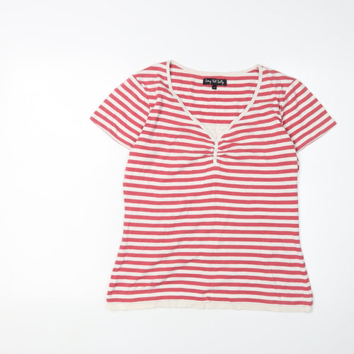 Long Tall Sally Women's Red Striped V-Neck T-Shirt Size 12