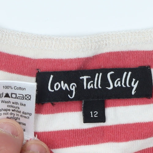 Long Tall Sally Women's Red Striped V-Neck T-Shirt Size 12
