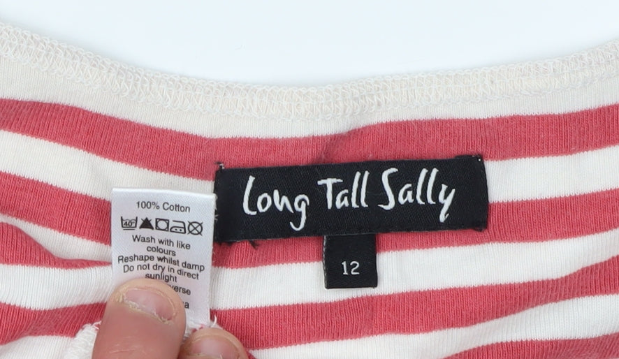 Long Tall Sally Women's Red Striped V-Neck T-Shirt Size 12