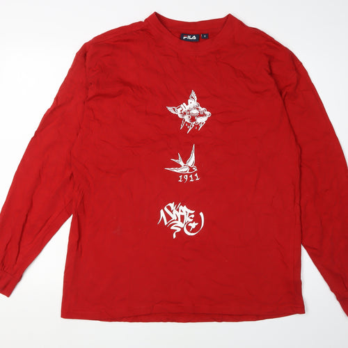 FILA Men's Red Skate Graphic Long Sleeve T-Shirt S