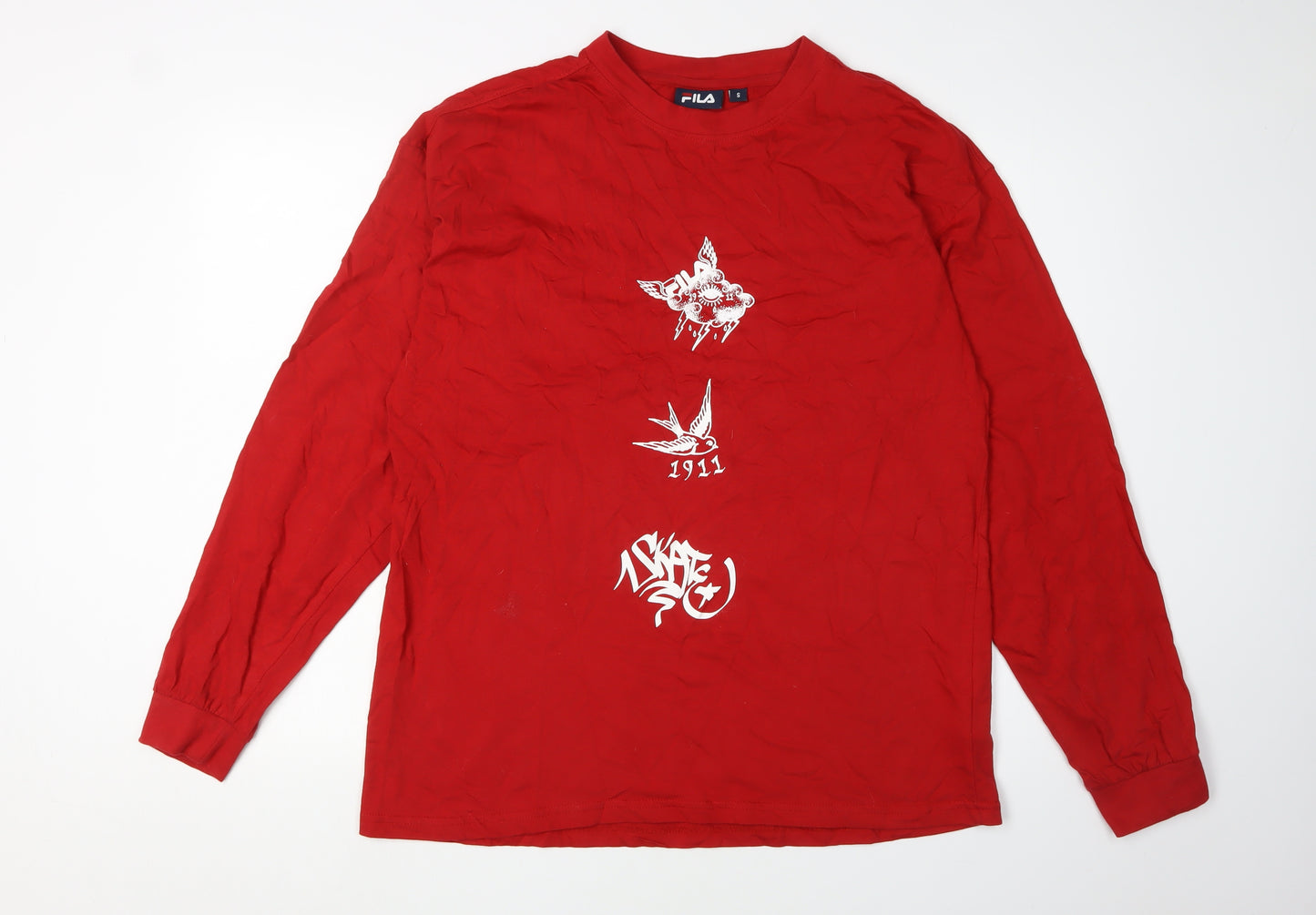 FILA Men's Red Skate Graphic Long Sleeve T-Shirt S
