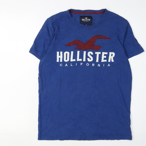 Hollister Men's Blue Logo T-Shirt, Size S, Crew Neck
