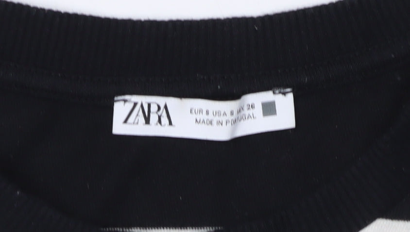 Zara Women's Black Striped Jersey T-Shirt Size 8