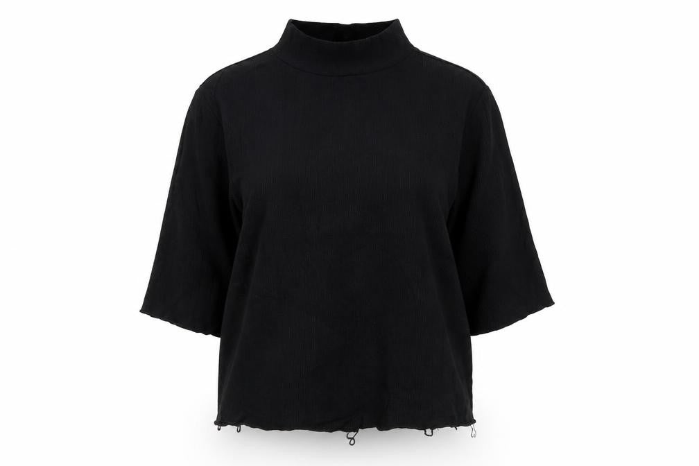 Front view of Zara Women's Black L High Neck Blouse