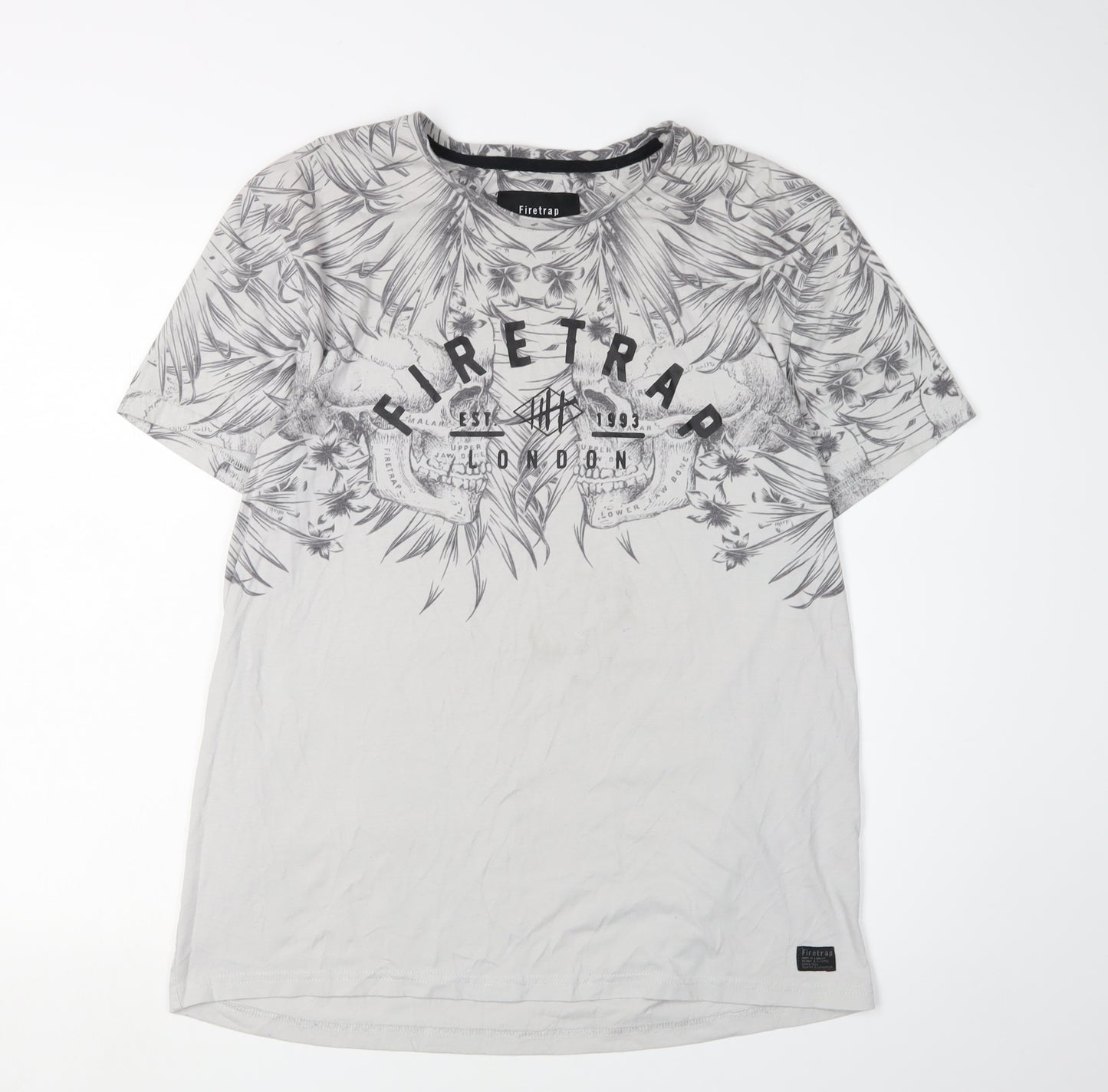 Firetrap Men's Grey Skull Graphic T-Shirt, XL