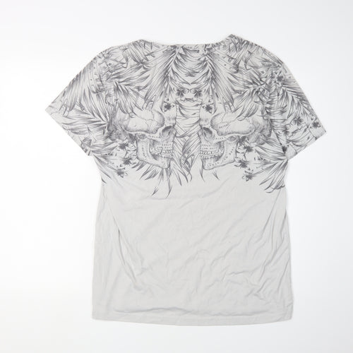 Firetrap Men's Grey Skull Graphic T-Shirt, XL