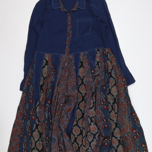 EAST Women's Blue Paisley Collared Shirt Dress