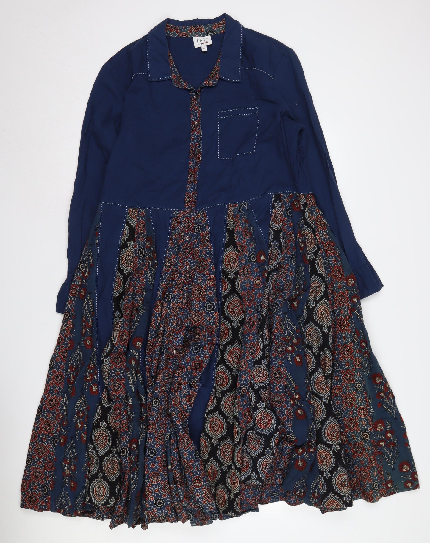 EAST Women's Blue Paisley Collared Shirt Dress