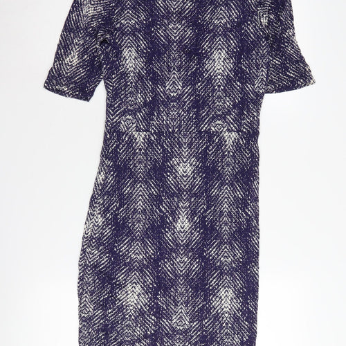 Marks and Spencer Women’s Blue Geometric V-Neck Sheath Dress