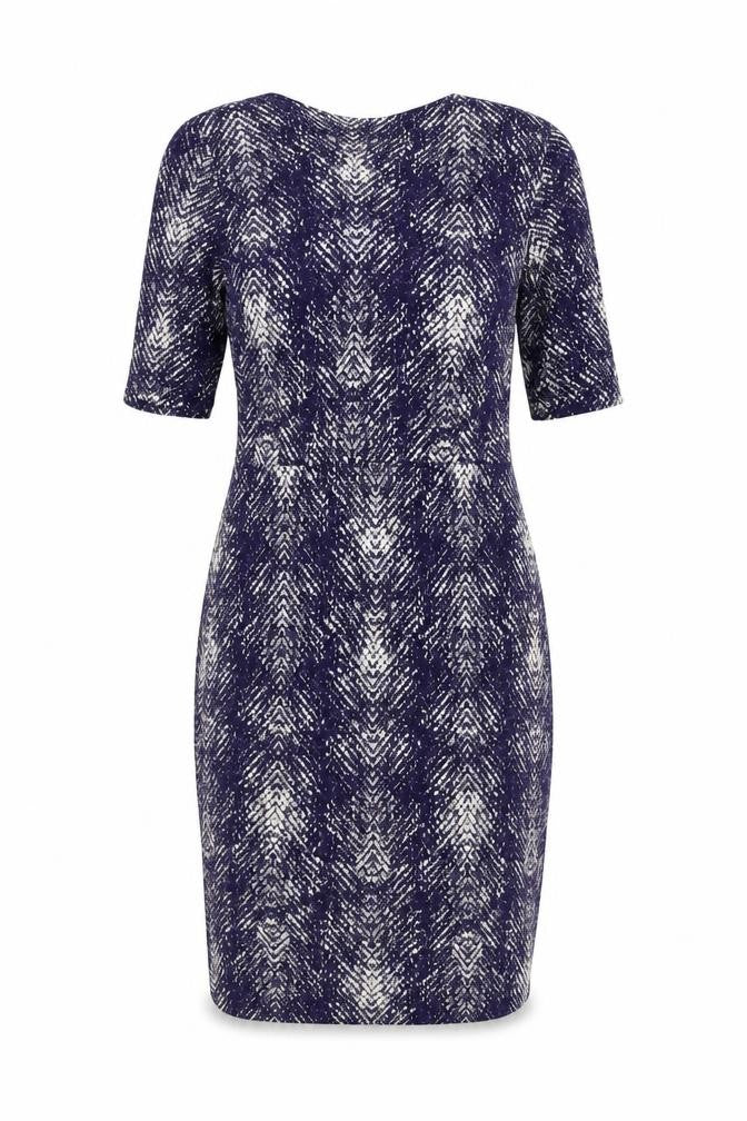 Marks and Spencer Women’s Blue Geometric V-Neck Sheath Dress