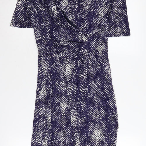 Marks and Spencer Women’s Blue Geometric V-Neck Sheath Dress