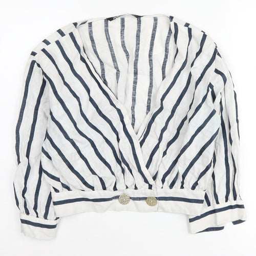 Zara Women's White Striped Wrap Blouse, UK S, Casual