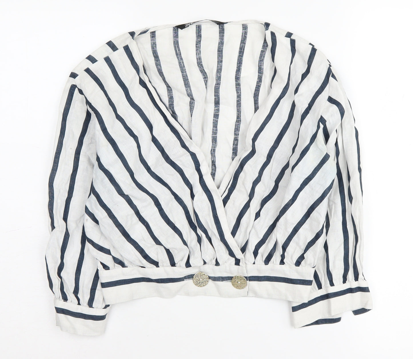 Zara Women's White Striped Wrap Blouse, UK S, Casual
