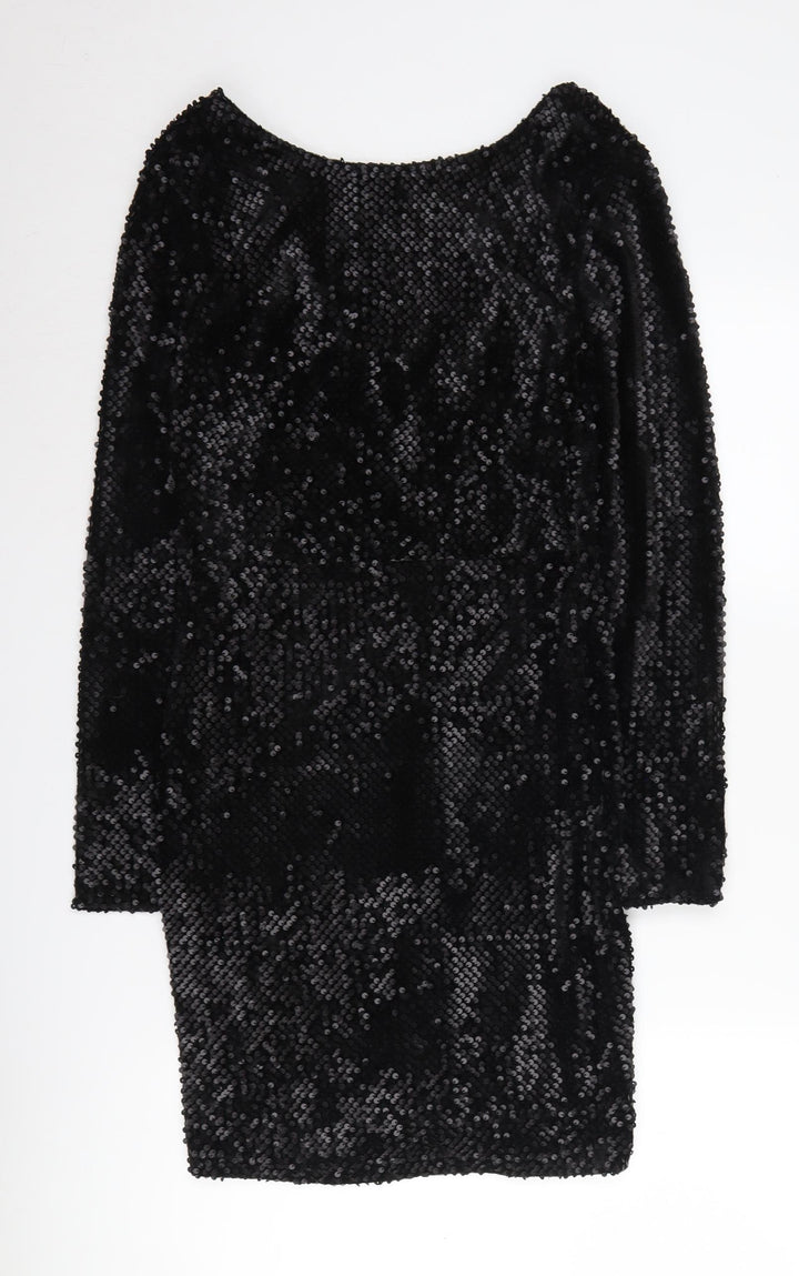Mango Women's Black Sequin Bodycon Dress Size 12