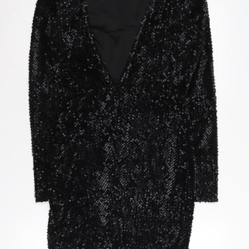 Mango Women's Black Sequin Bodycon Dress Size 12