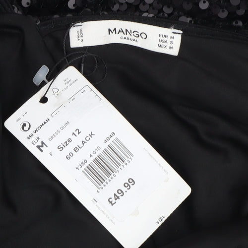 Mango Women's Black Sequin Bodycon Dress Size 12