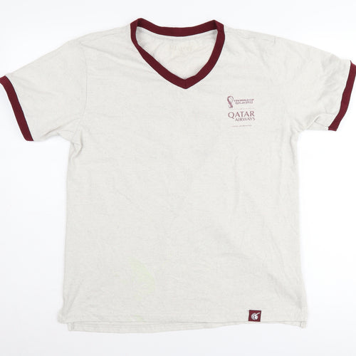 Qatar Airways Men Beige V-Neck Sports T-Shirt Size S