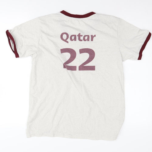 Qatar Airways Men Beige V-Neck Sports T-Shirt Size S