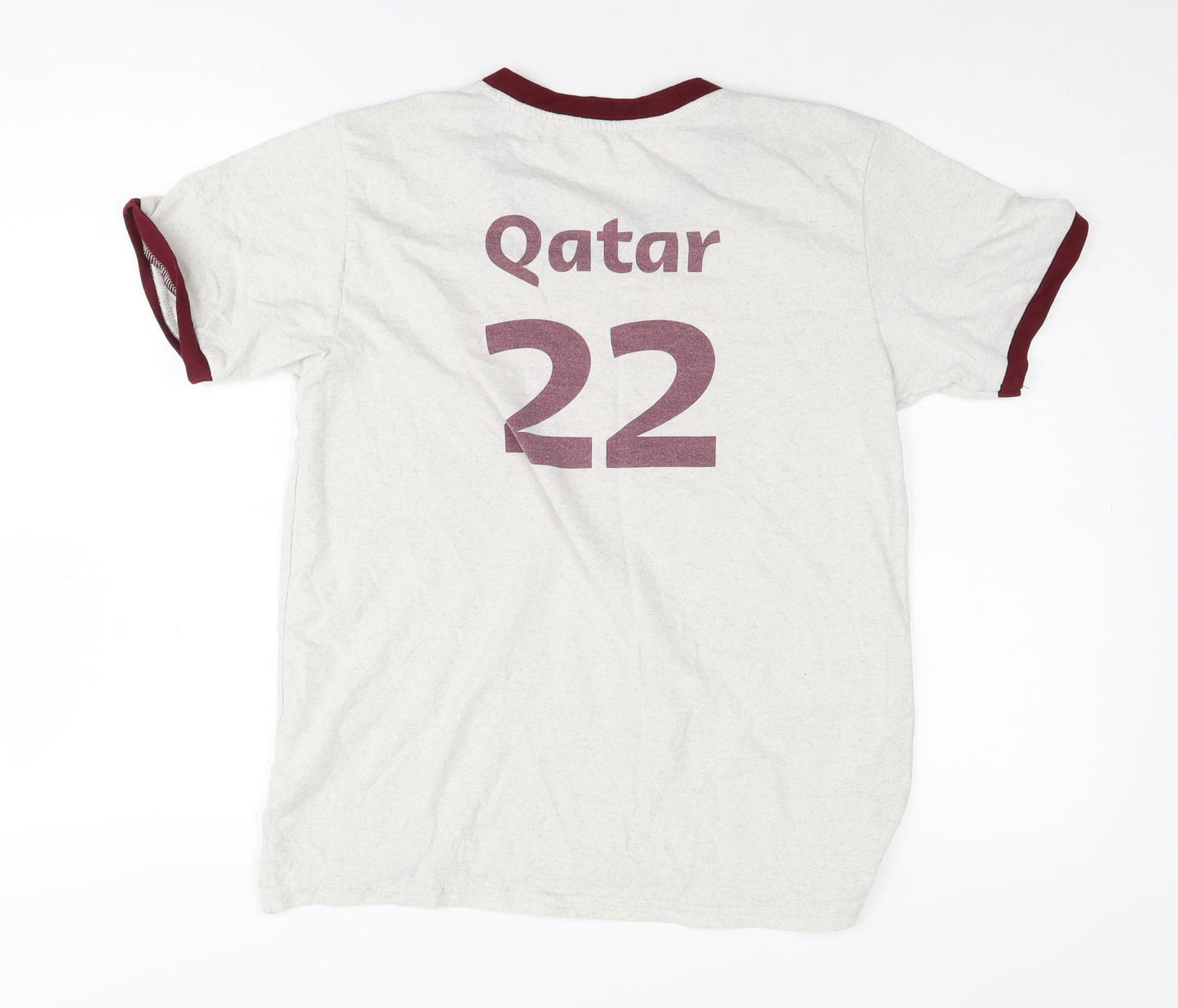 Qatar Airways Men Beige V-Neck Sports T-Shirt Size S
