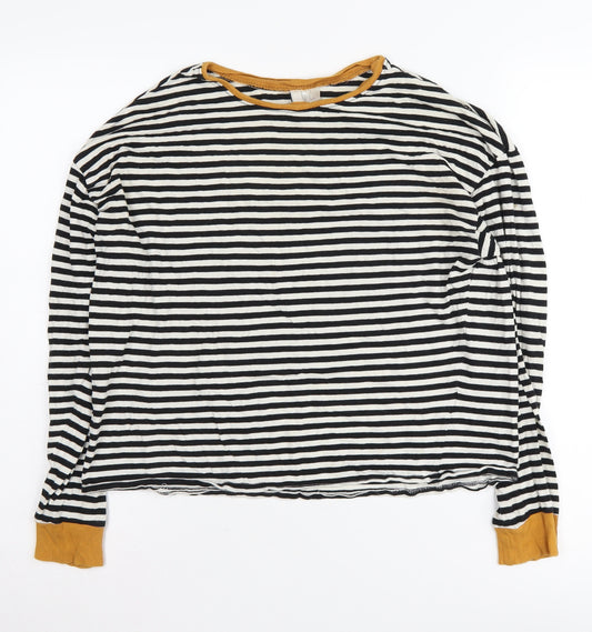 H&M Women's M Black Striped Pullover Sweatshirt