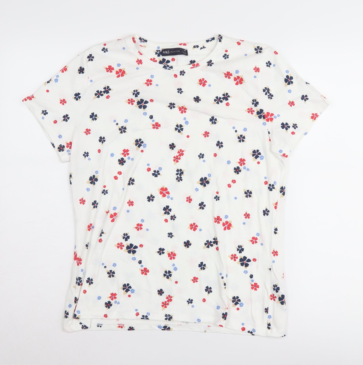 Marks and Spencer Women's White Floral T-Shirt, Size 16
