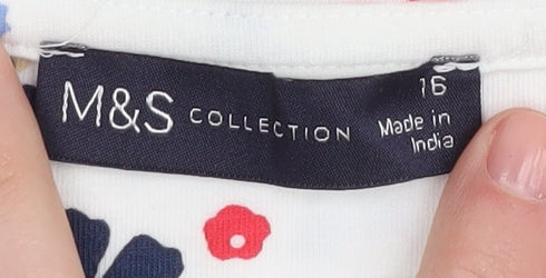 Marks and Spencer Women's White Floral T-Shirt, Size 16