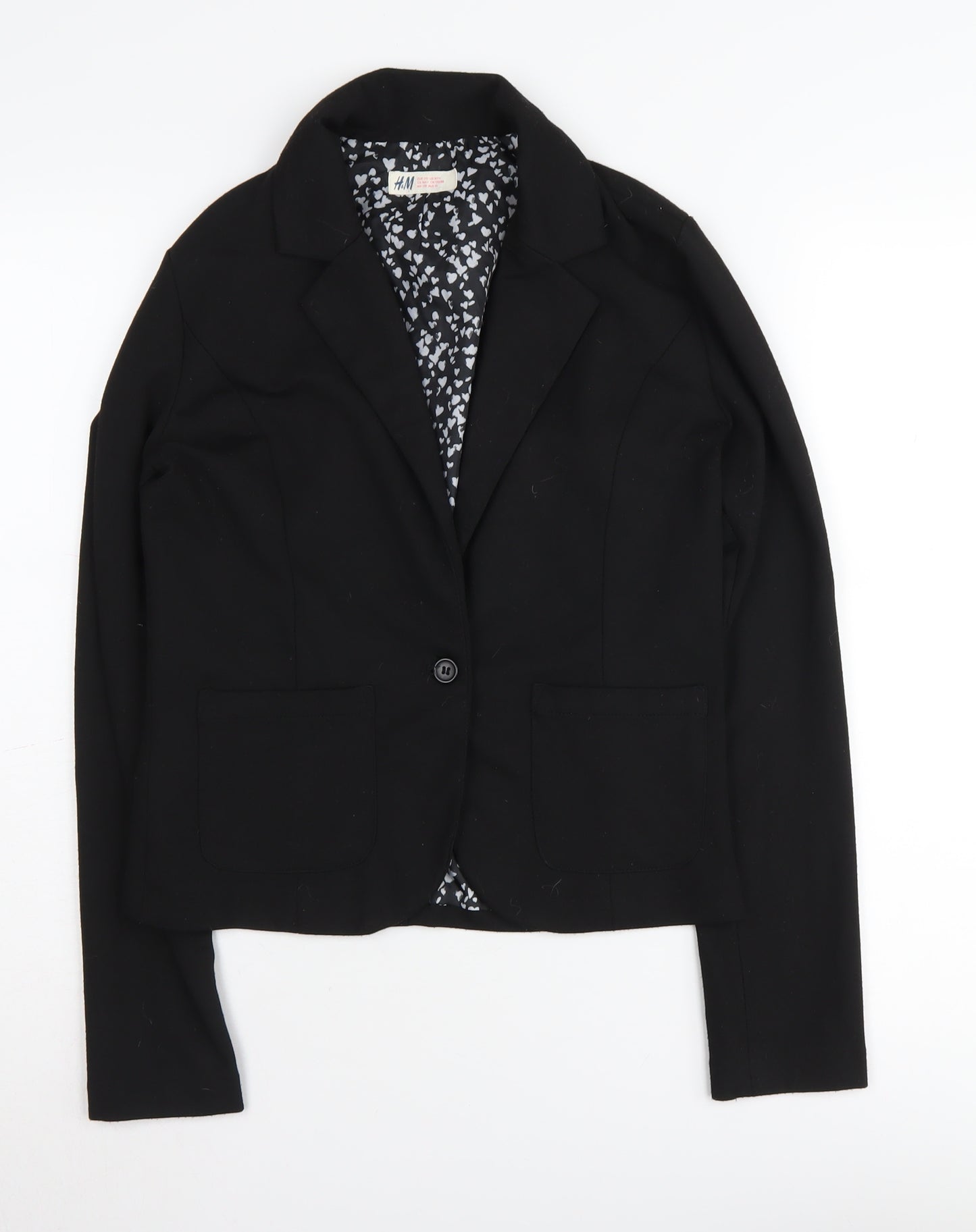 H&M Girls Black Blazer, 14Y, Lined Smart Casual Jacket
