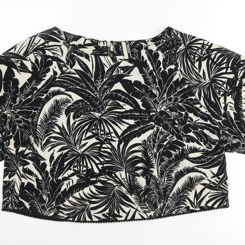 Topshop Women's Black Tropical Cropped Blouse Size 12