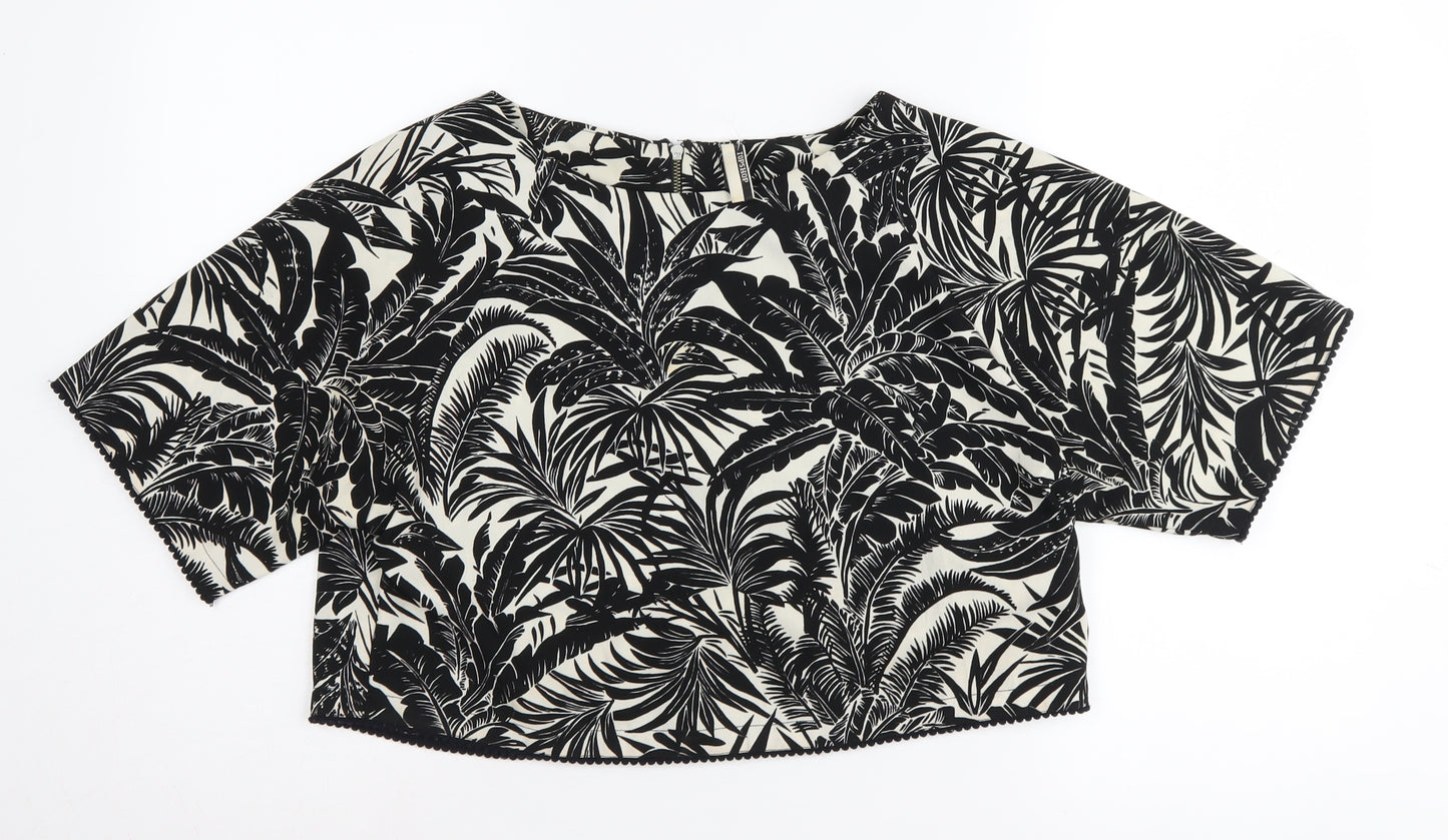 Topshop Women's Black Tropical Cropped Blouse Size 12