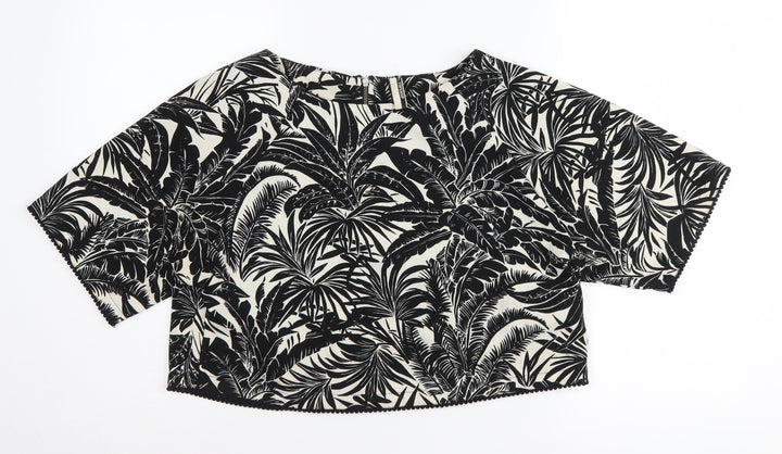Topshop Women's Black Tropical Cropped Blouse Size 12