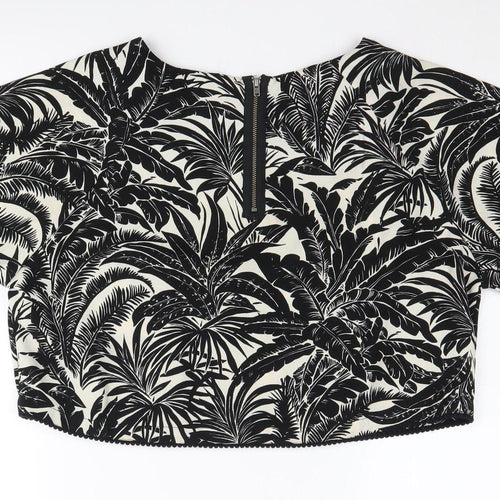 Topshop Women's Black Tropical Cropped Blouse Size 12