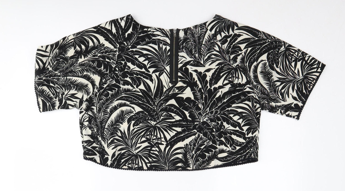 Topshop Women's Black Tropical Cropped Blouse Size 12