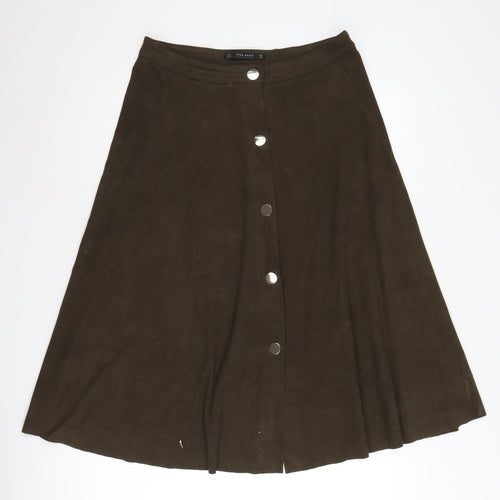 Zara Women's Brown A-Line Skirt M Button Casual
