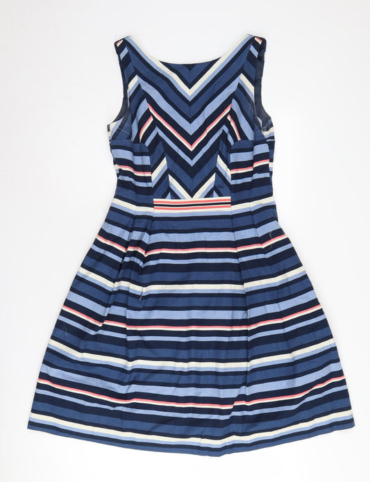 Oasis Women's Blue Striped Fit & Flare Dress Size 10