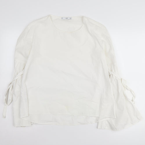 MNG Women's White Blouse, Size 8, Lightweight Tie Sleeve