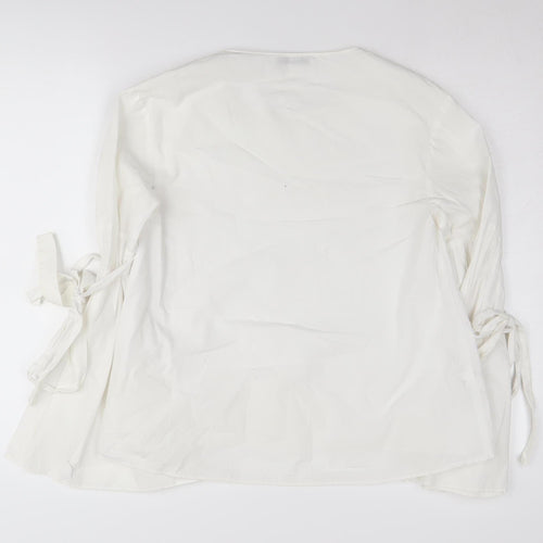 MNG Women's White Blouse, Size 8, Lightweight Tie Sleeve