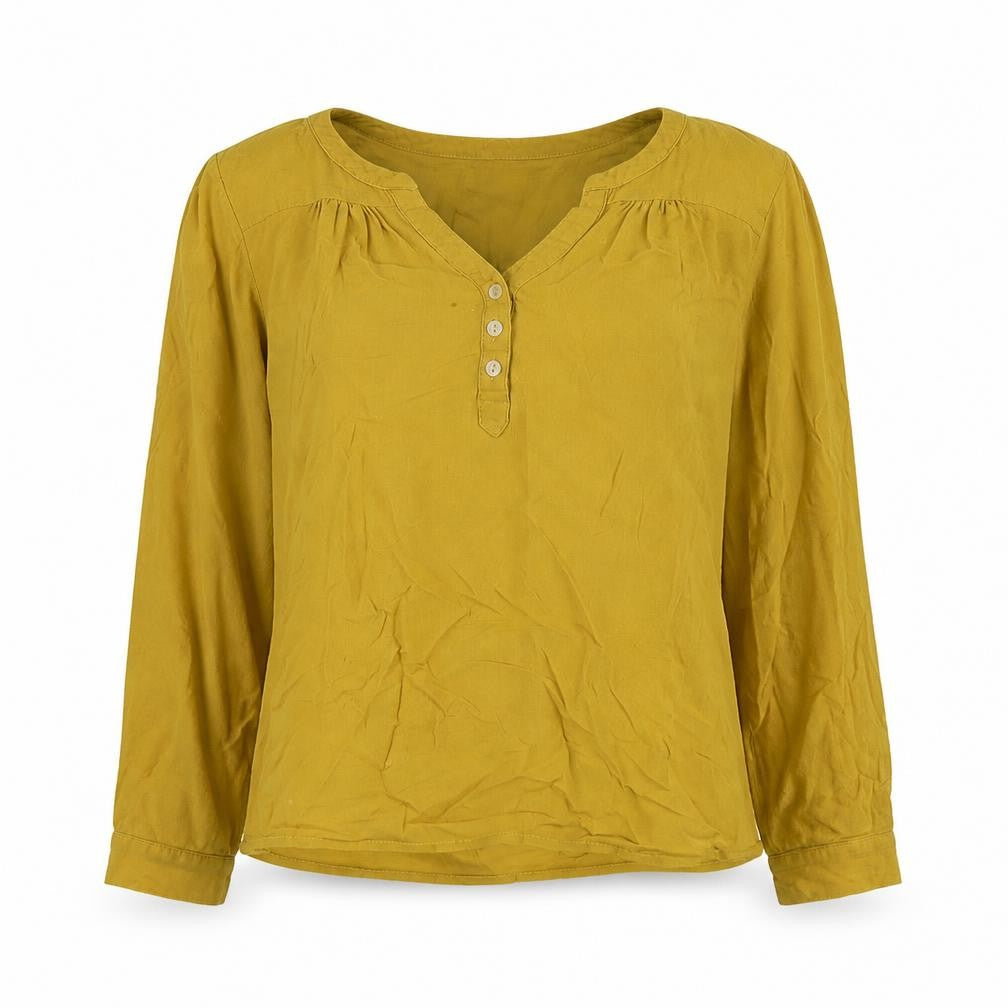 Front view of Thought Women's Yellow Cotton Blouse, size 10
