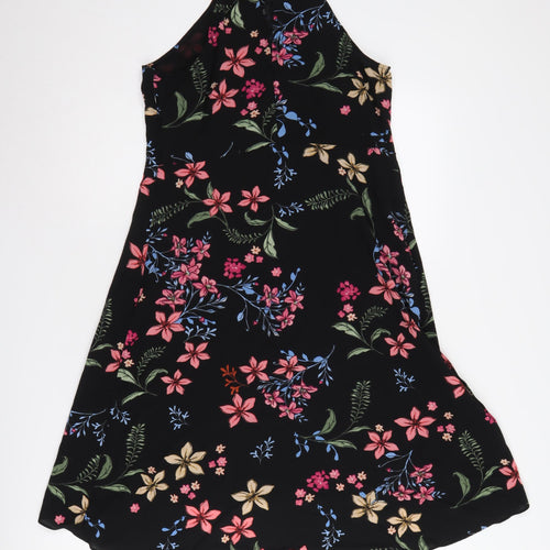 Stradivarius Women's Black Floral A-Line Dress L