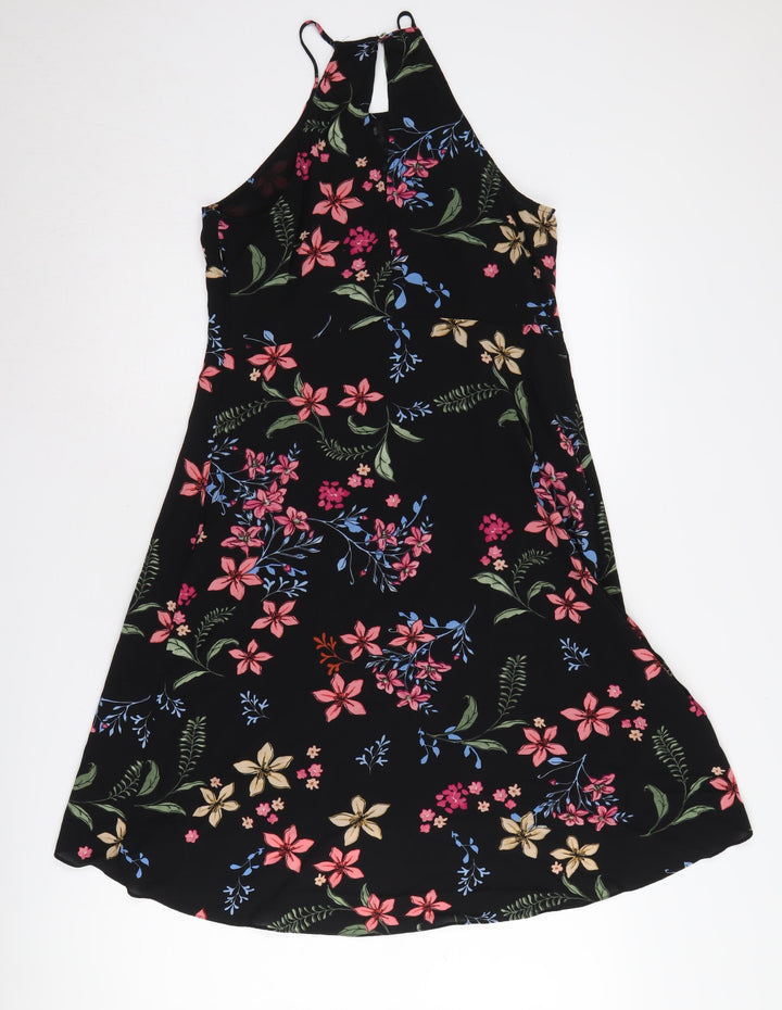 Stradivarius Women's Black Floral A-Line Dress L
