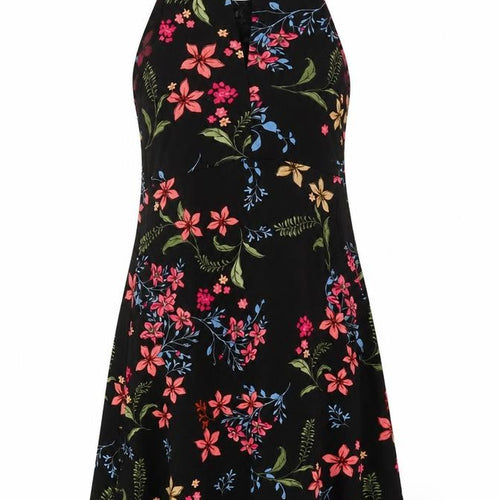 Stradivarius Women's Black Floral A-Line Dress L