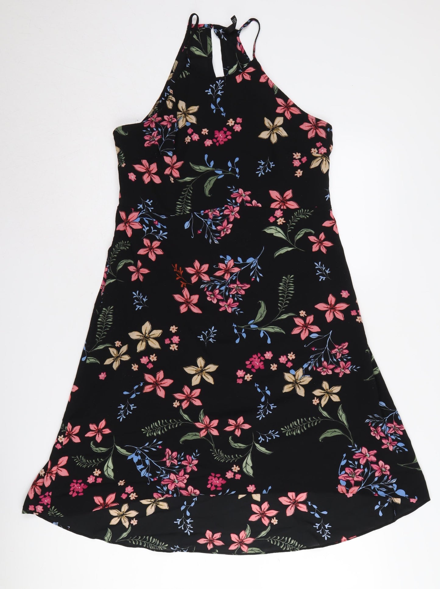 Stradivarius Women's Black Floral A-Line Dress L